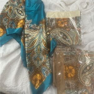 Paisley Silk Scarf Set in Teal and Gold